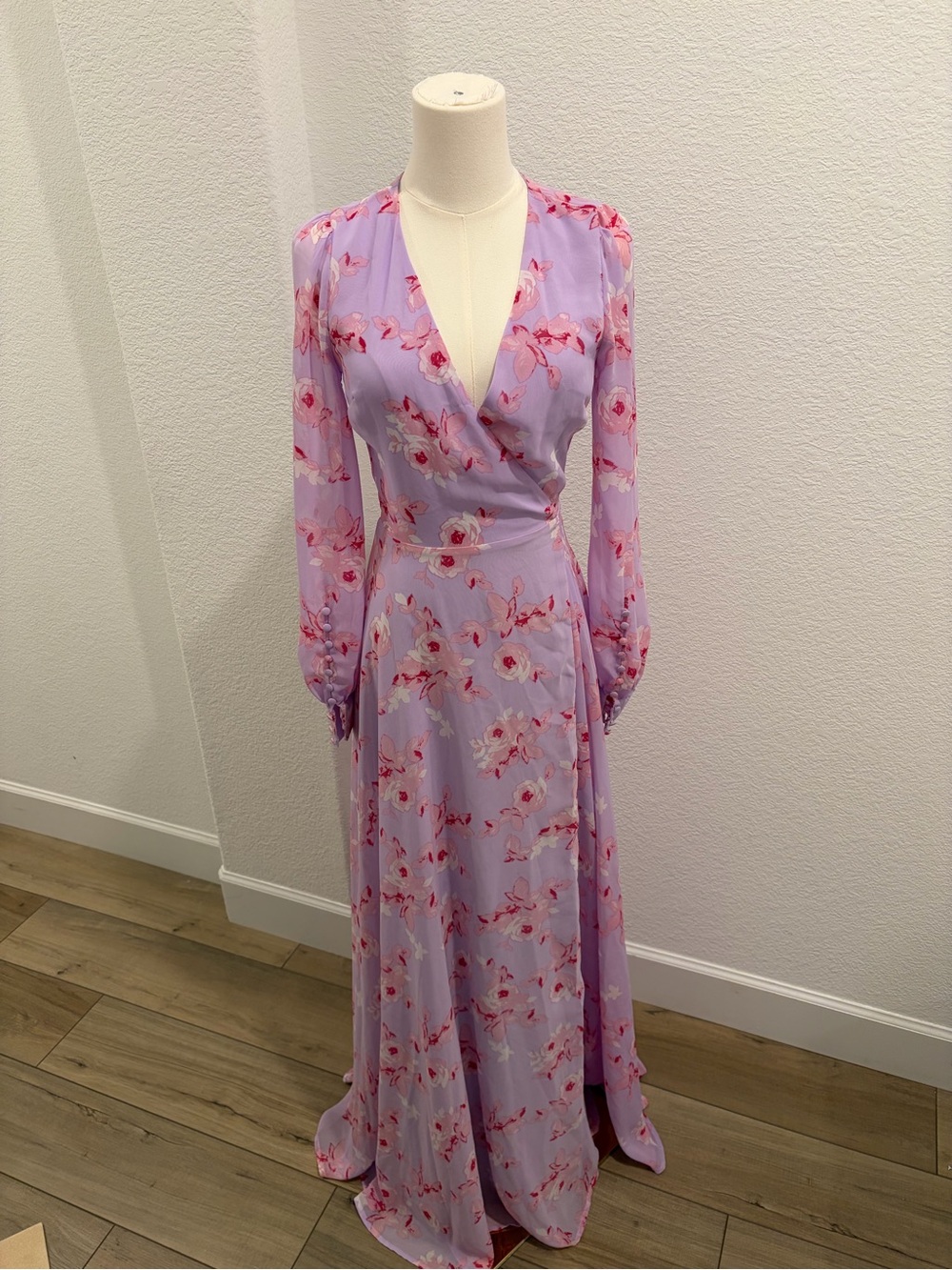 Lulus Lavender Floral Wrap Maxi Dress size Extra Small